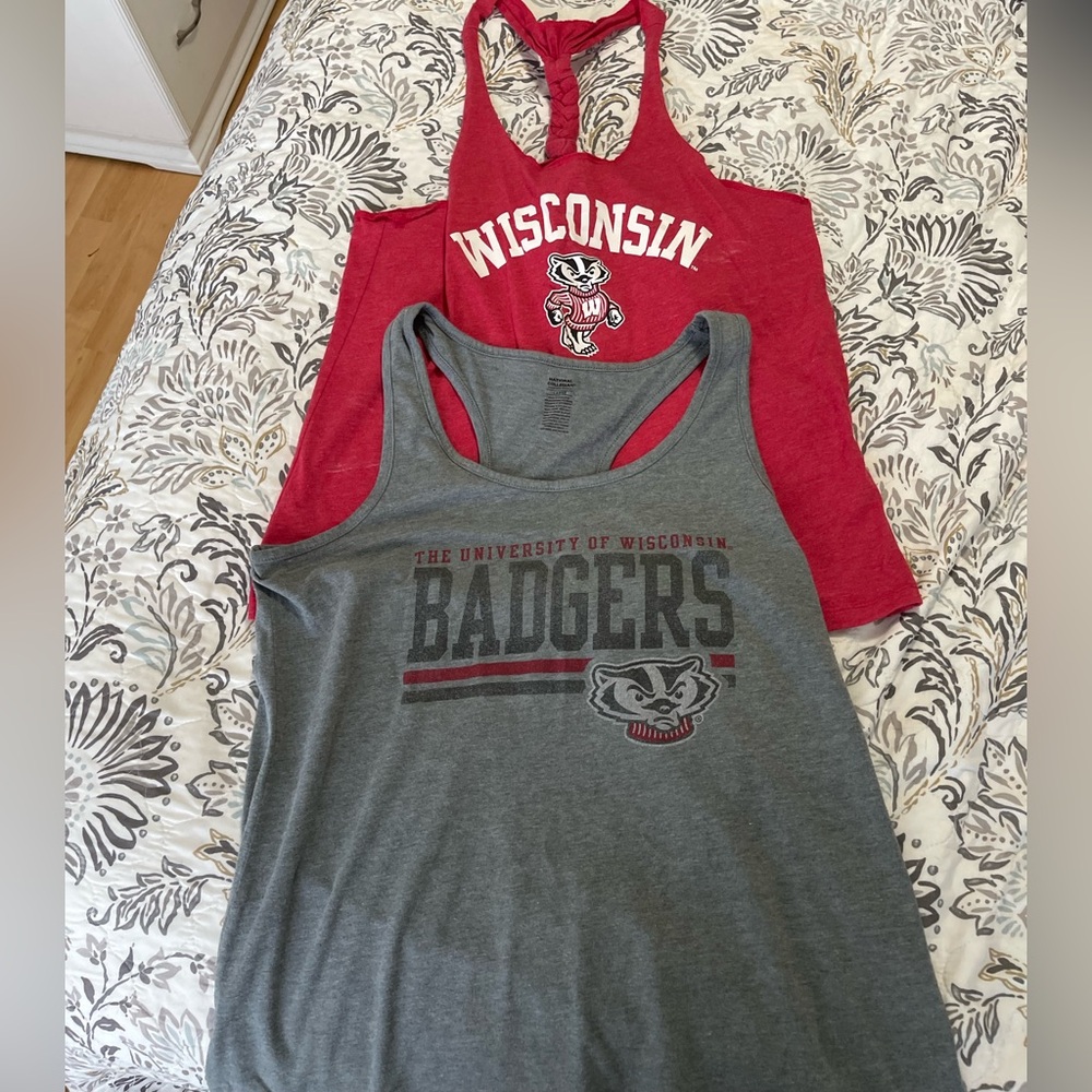 Wisconsin Badger Red and Gray Sports Tanks